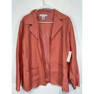 Pursuits Ltd  DAHLIA  Women's 100% Linen Coral Open  Blazer Jacket Sz 16 XL New